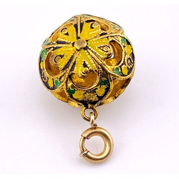 Gold Over 800 Silver and Enamel Open Work Fob Pendant Charm Vintage - Picture 6 of 7